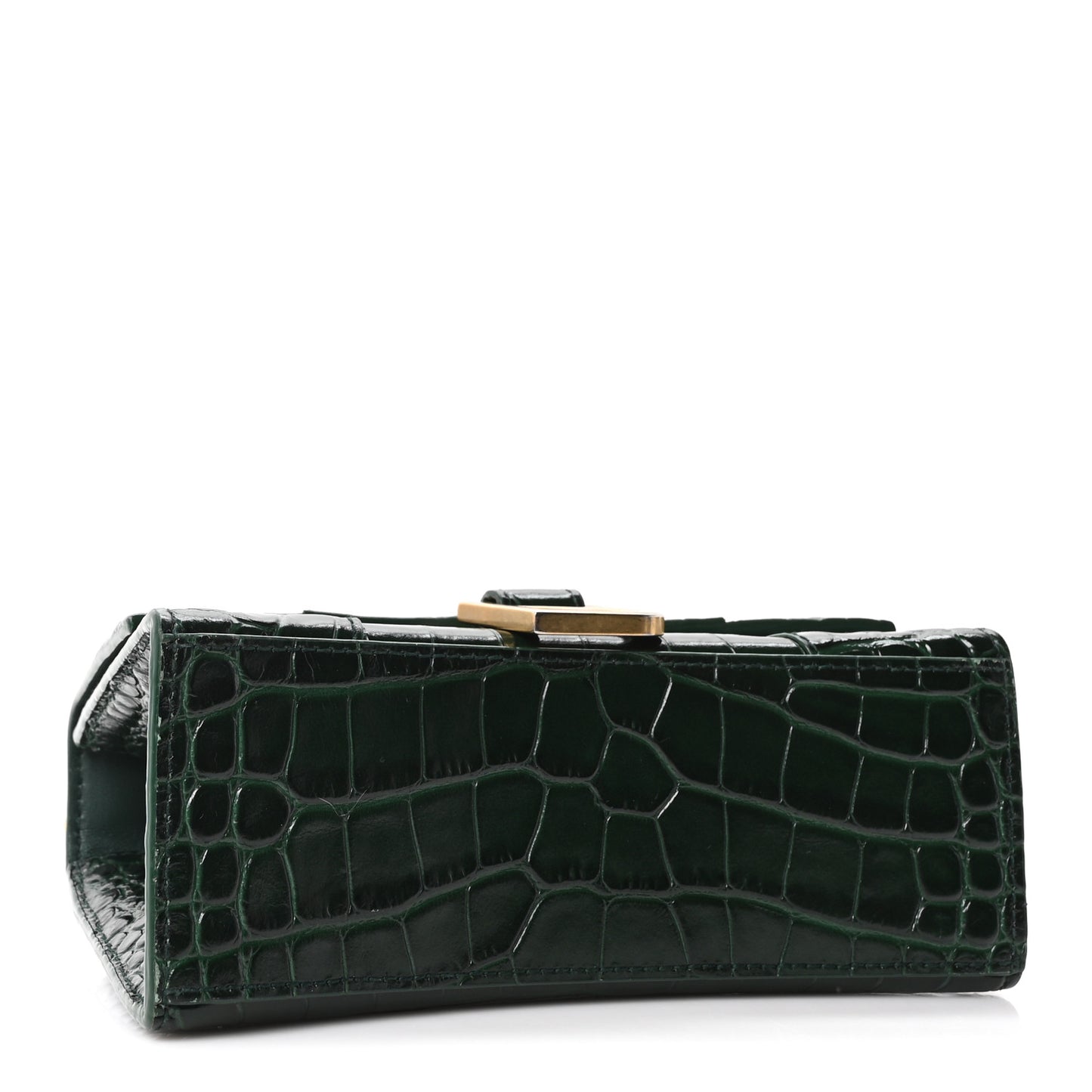 Shiny Calfskin Crocodile Embossed Hourglass Top Handle Bag XS Forest Green