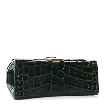 Balenciaga Shiny Calfskin Crocodile Embossed Hourglass Top Handle Bag XS Forest Green 4 of 9