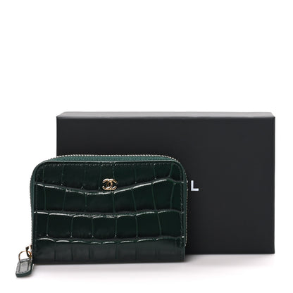 Chanel Calfskin Crocodile Embossed Crococo Zip Coin Purse Emerald 8 of 8
