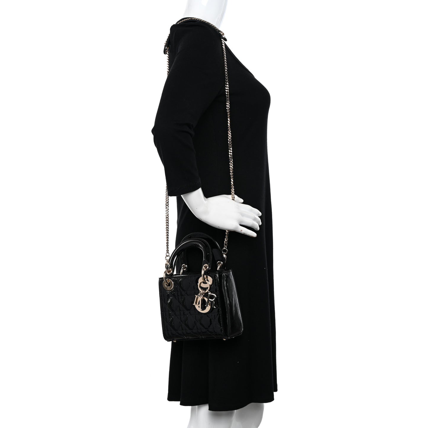 Patent Cannage Mini Lady Dior Black