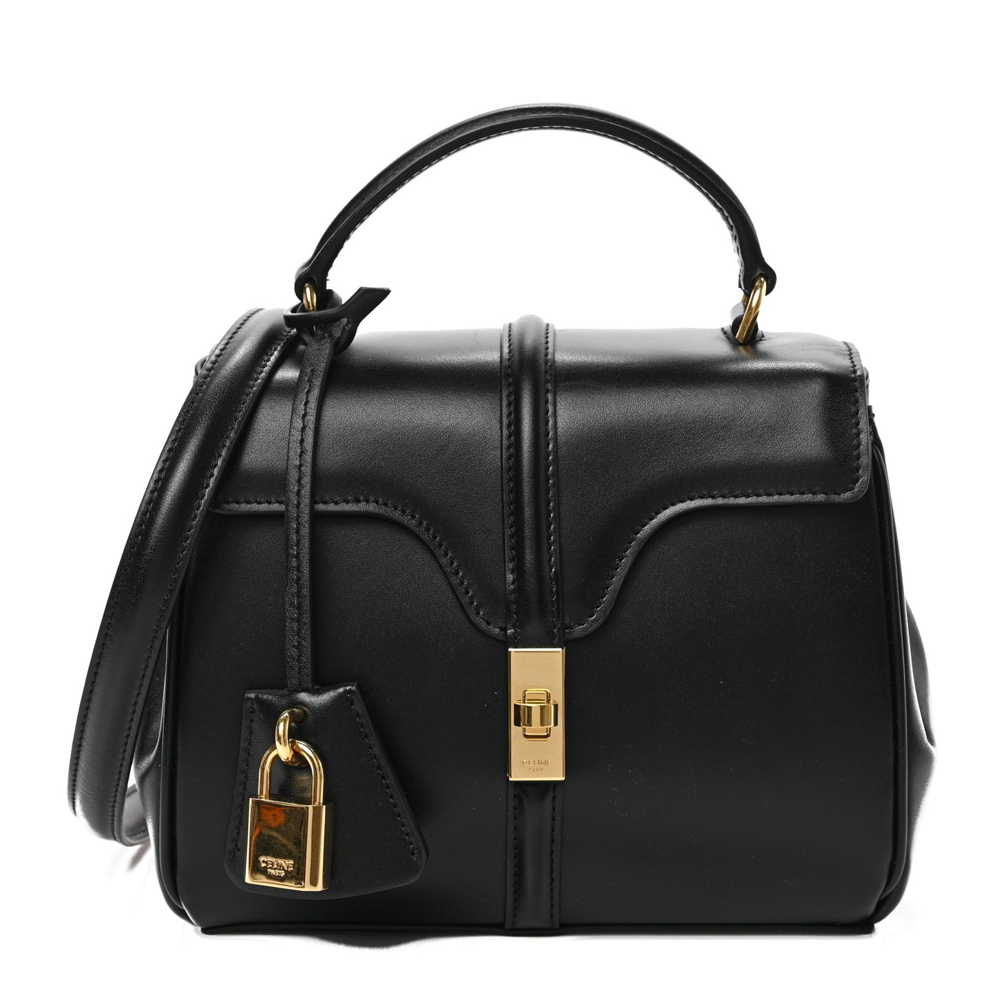 Satinated Calfskin Mini 16 Top Handle Bag Black