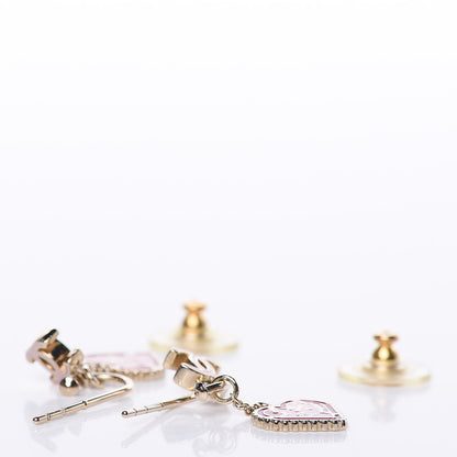 Chanel Enamel Valentine CC Heart Drop Earrings Pink Gold 3 of 4