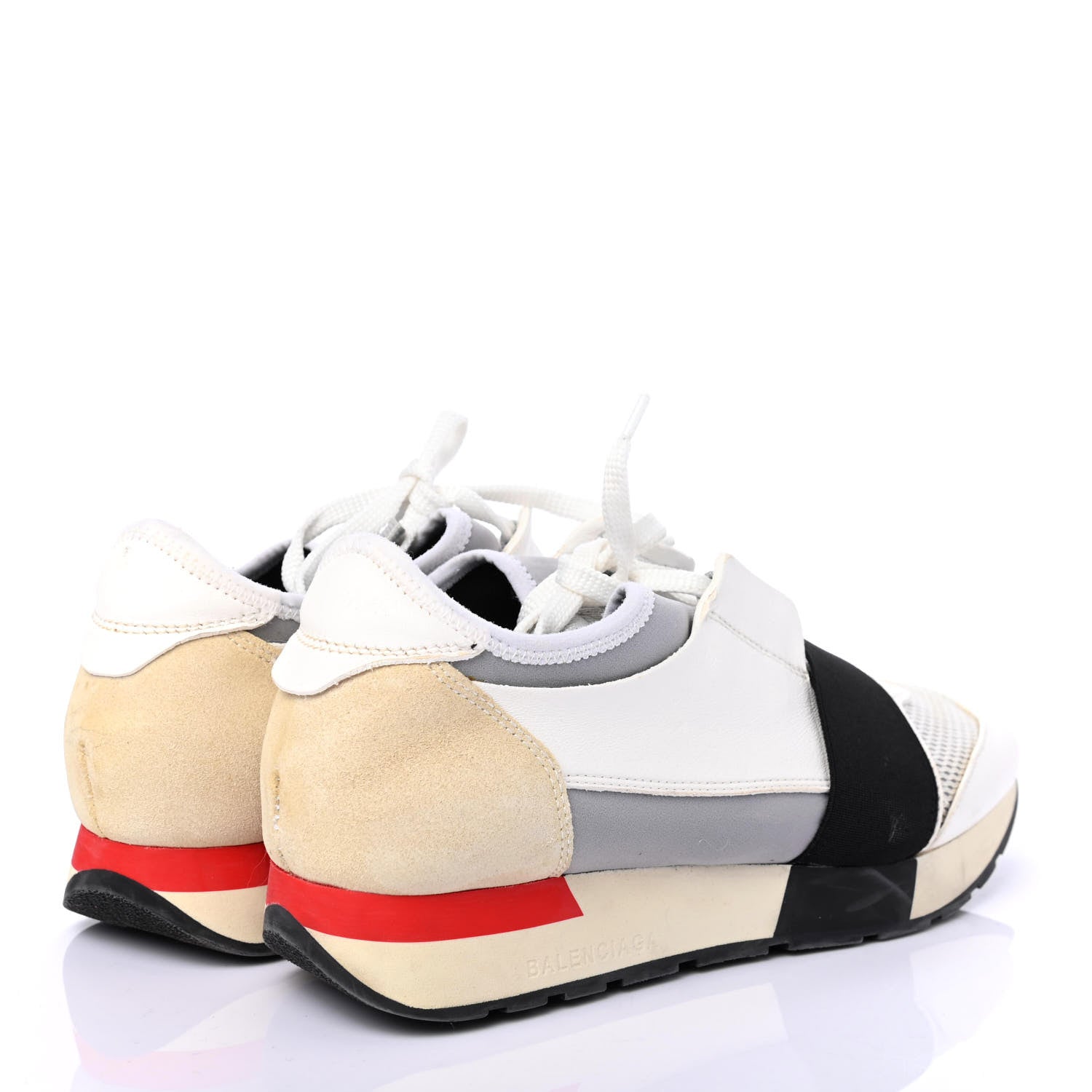 Balenciaga Mesh Calfskin Neoprene Suede Womens Race Runner Sneakers 39 White Black Gris 3 of 4