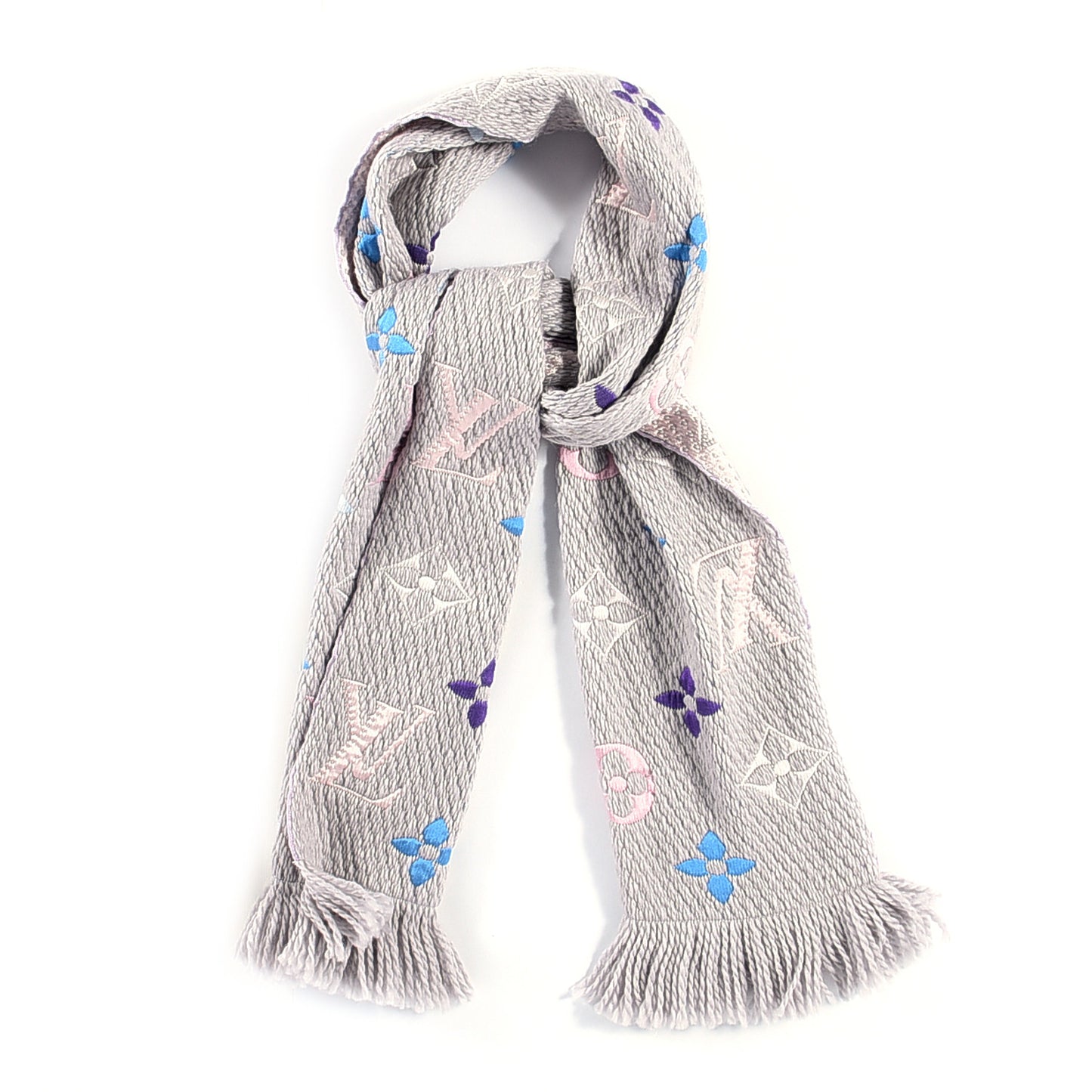 Wool Silk Logomania Scarf Pearl Grey