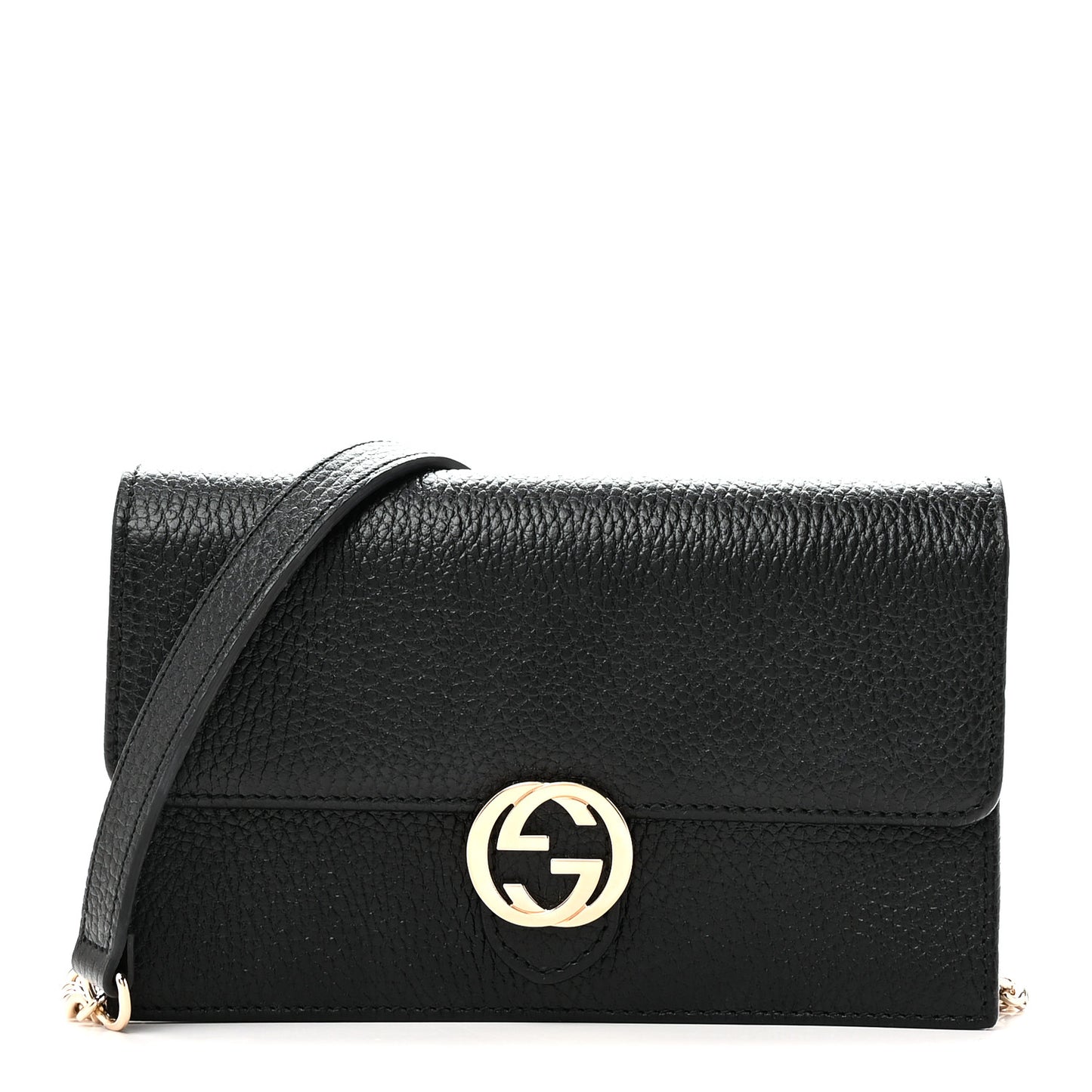 Dollar Calfskin Interlocking G Chain Wallet Black