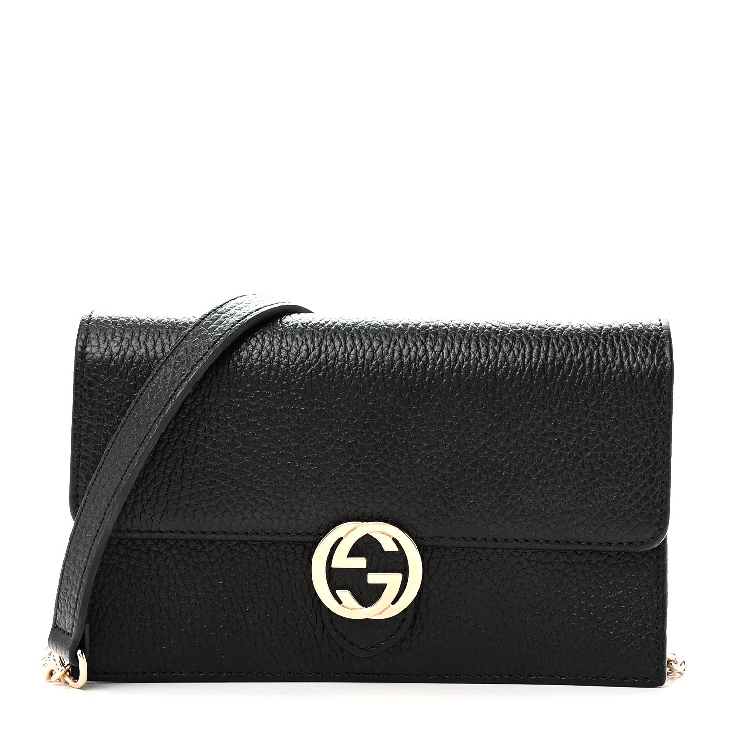 Gucci Dollar Calfskin Interlocking G Chain Wallet Black 1 of 10