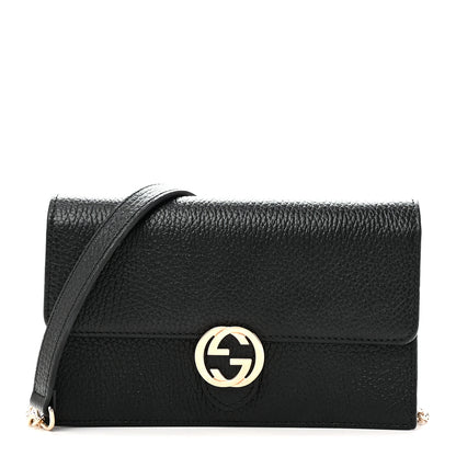 Gucci Dollar Calfskin Interlocking G Chain Wallet Black 1 of 10