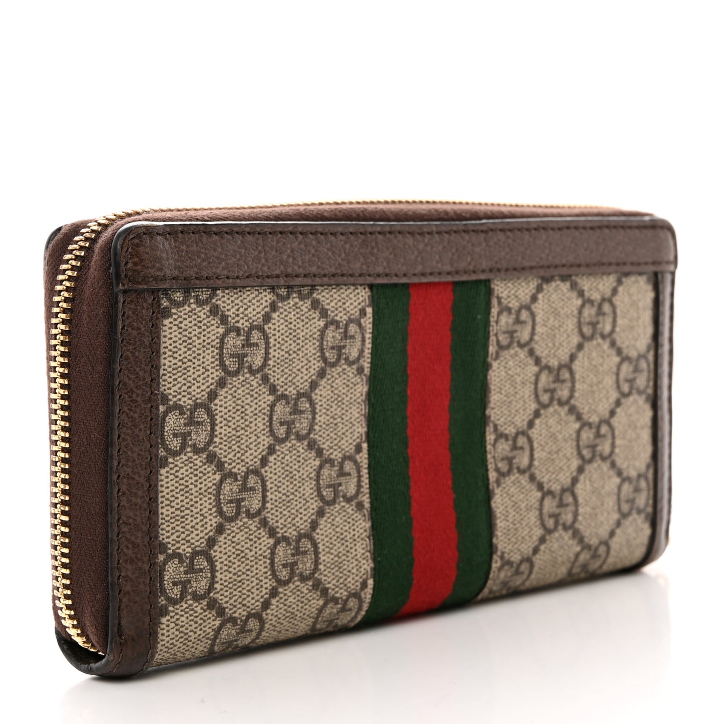 GG Supreme Monogram Web Ophidia Zip Around Wallet Brown