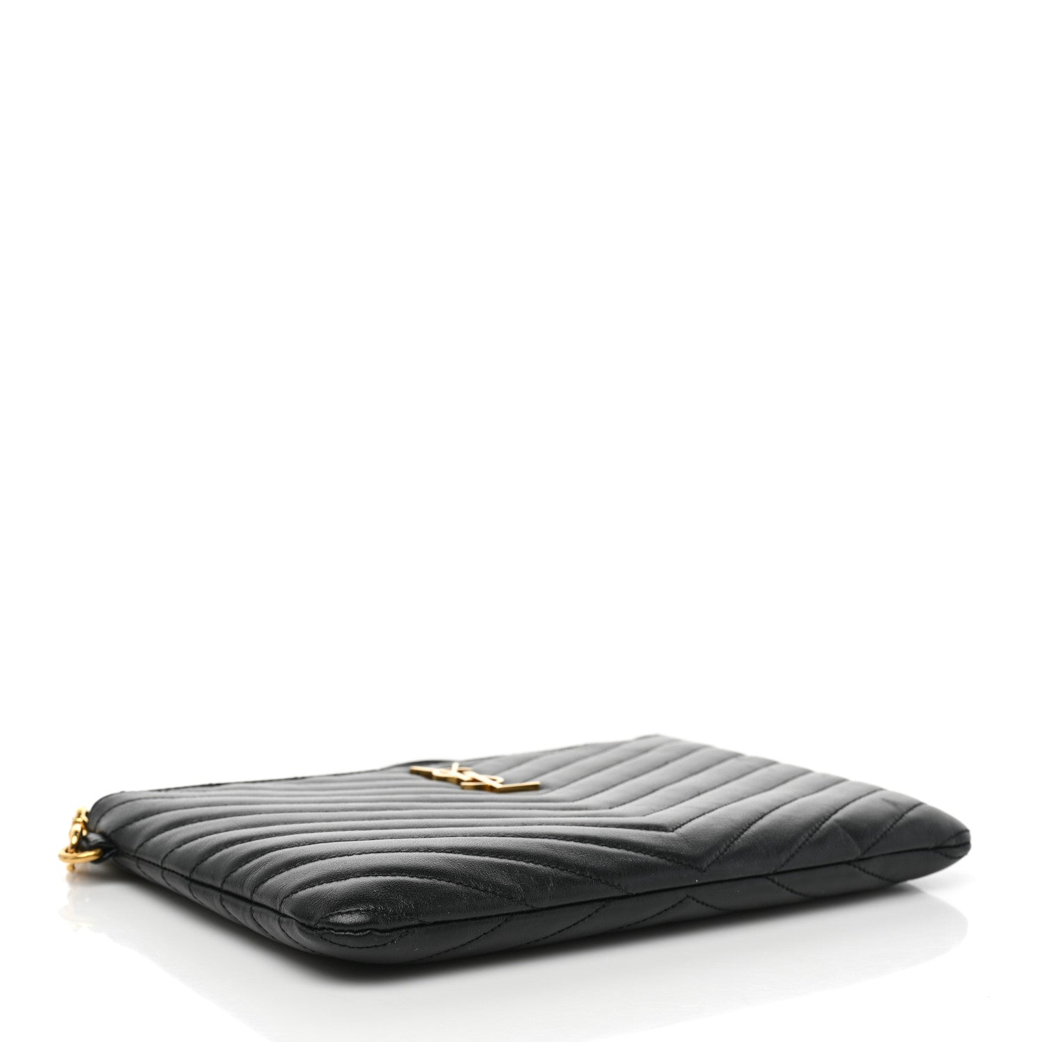 Saint Laurent Calfskin Matelasse Chevron Monogram Tablet Pouch Black 4 of 9