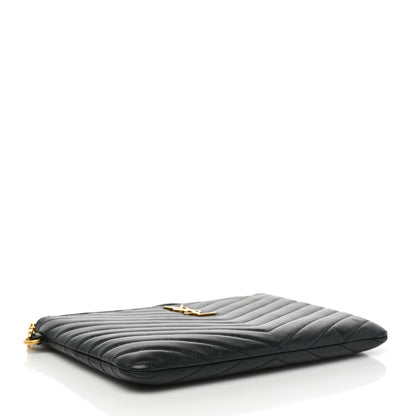 Saint Laurent Calfskin Matelasse Chevron Monogram Tablet Pouch Black 4 of 9