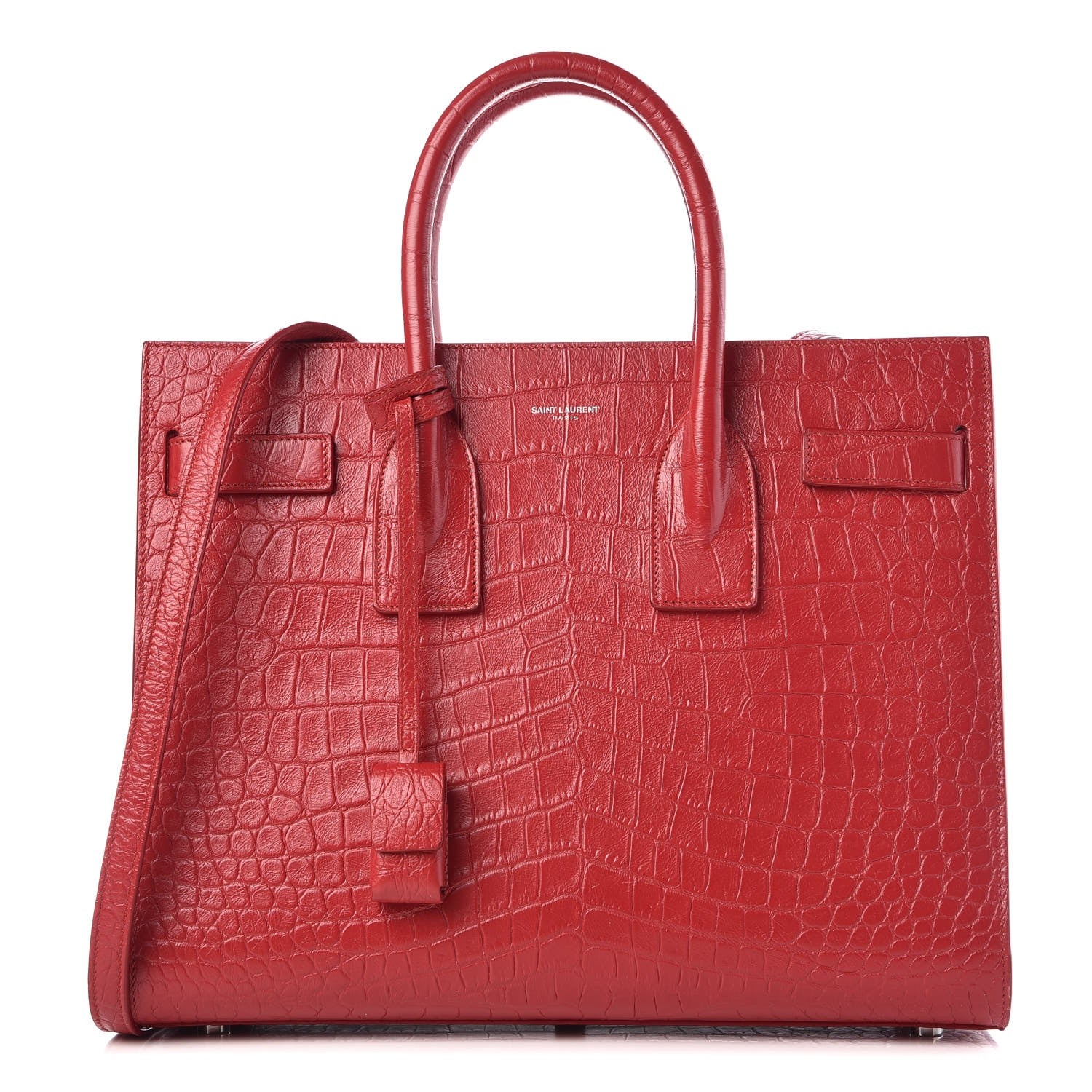 Saint Laurent Calfskin Crocodile Embossed Small Sac De Jour Eros Red 1 of 13