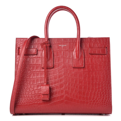 Saint Laurent Calfskin Crocodile Embossed Small Sac De Jour Eros Red 1 of 13