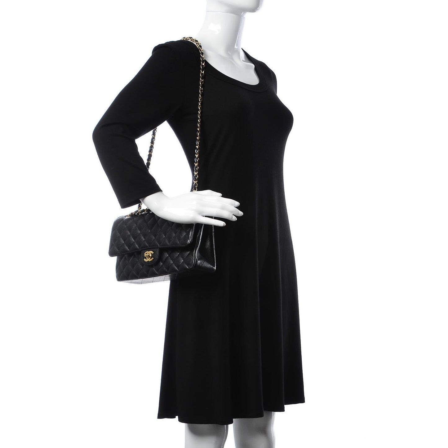 Caviar Quilted Medium Double Flap Black