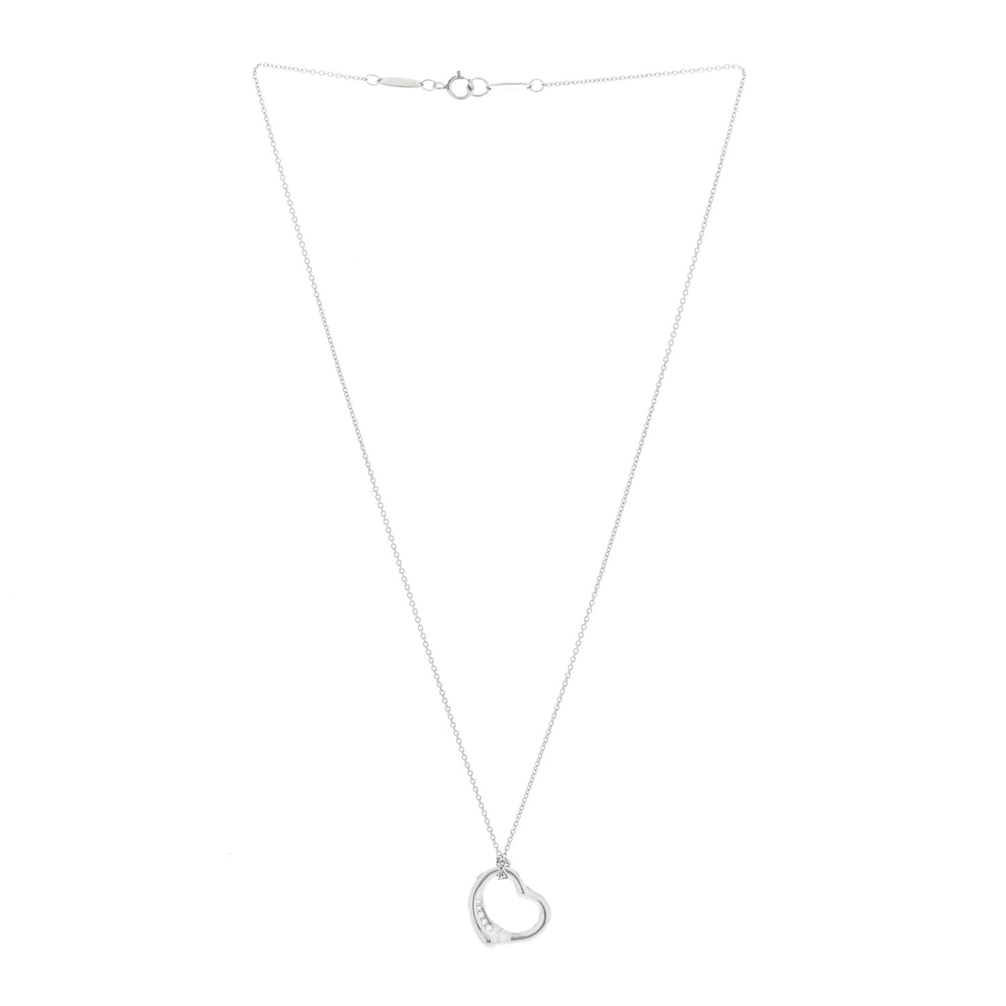 Platinum Diamond 16mm Elsa Peretti Open Heart Pendant Necklace
