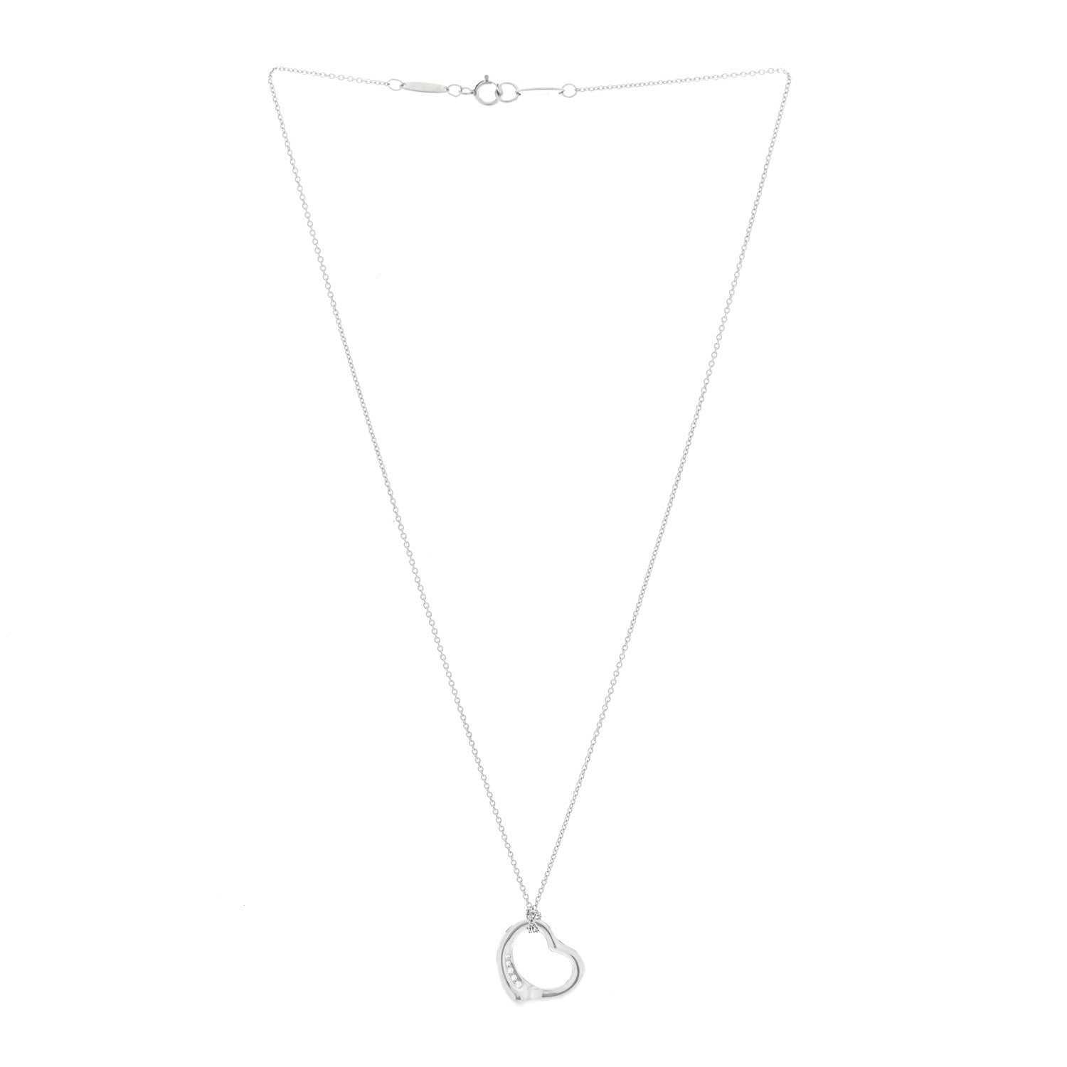 Tiffany Platinum Diamond 16mm Elsa Peretti Open Heart Pendant Necklace 3 of 6
