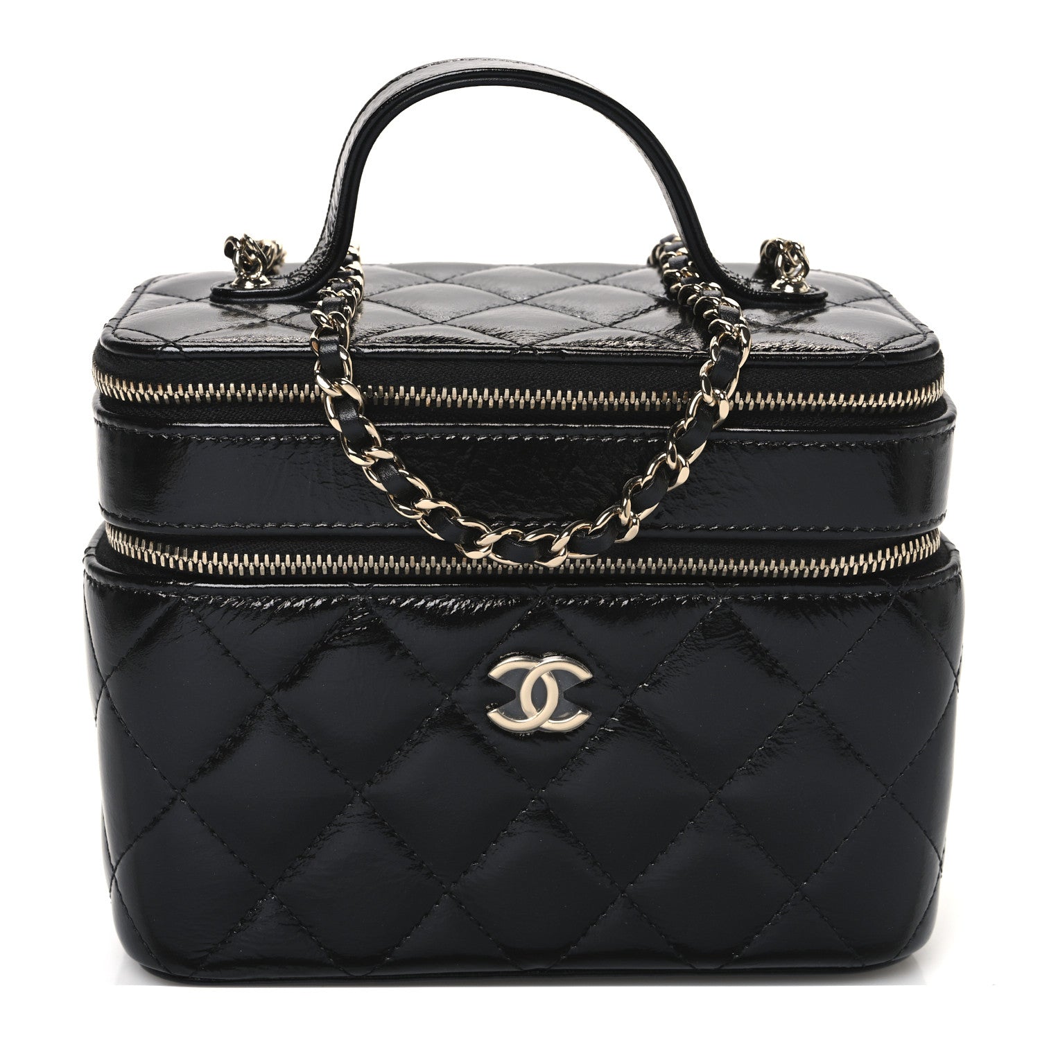 Chanel Shiny Lambskin Quilted Top Handle Vanity Case With Chain Black 1 of 10