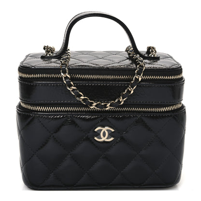 Chanel Shiny Lambskin Quilted Top Handle Vanity Case With Chain Black 1 of 10