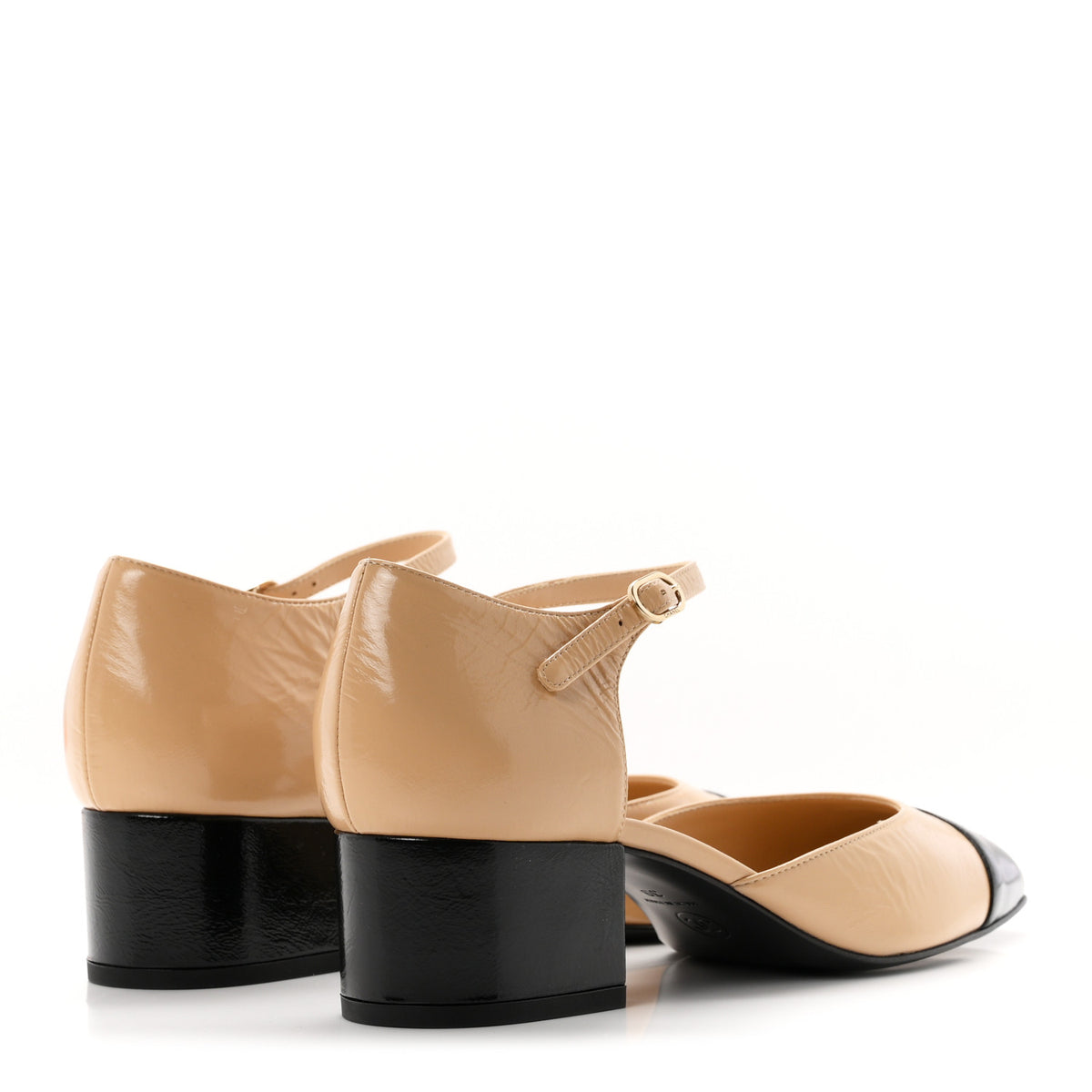 Chanel Shiny Lambskin CC Cap Toe Mary Janes Pumps 39 Beige Black 5 of 10