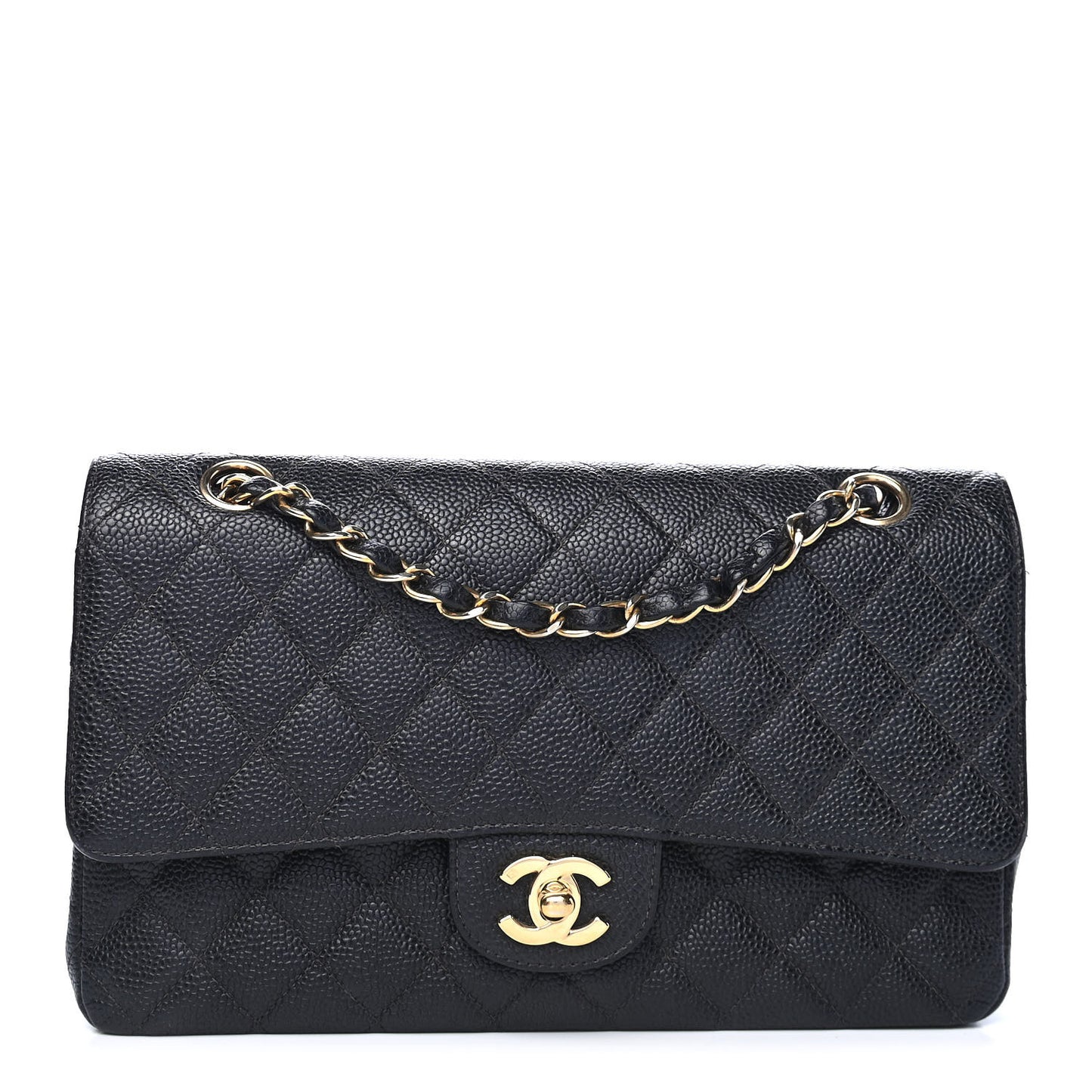 Caviar Quilted Medium Double Flap Black