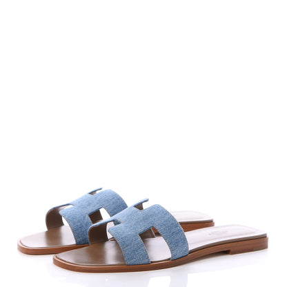 Hermes Denim Oran Sandals 39.5 Bleu Clair 3 of 7