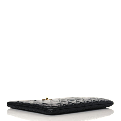 Chanel Sheepskin Quilted Mademoiselle Vintage Large Zip Pouch Black 4 of 9