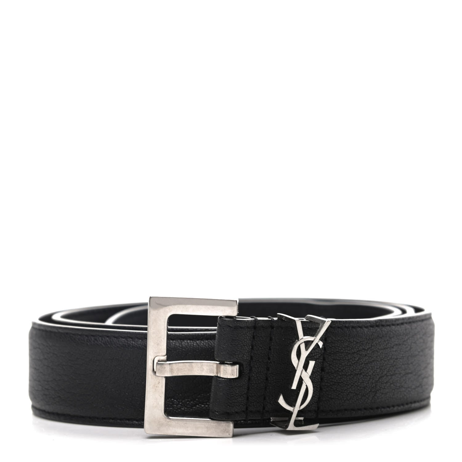 Saint Laurent Goatskin Monogram Cassandre Square Buckle Belt 90 36 Black 1 of 6