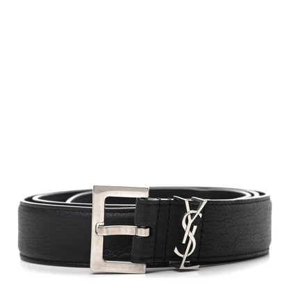 Saint Laurent Goatskin Monogram Cassandre Square Buckle Belt 90 36 Black 1 of 6