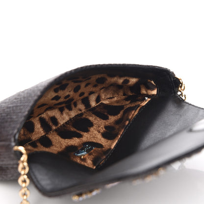 Dolce & Gabbana Raffia Crystal Embellished Chain Clutch Black 5 of 6