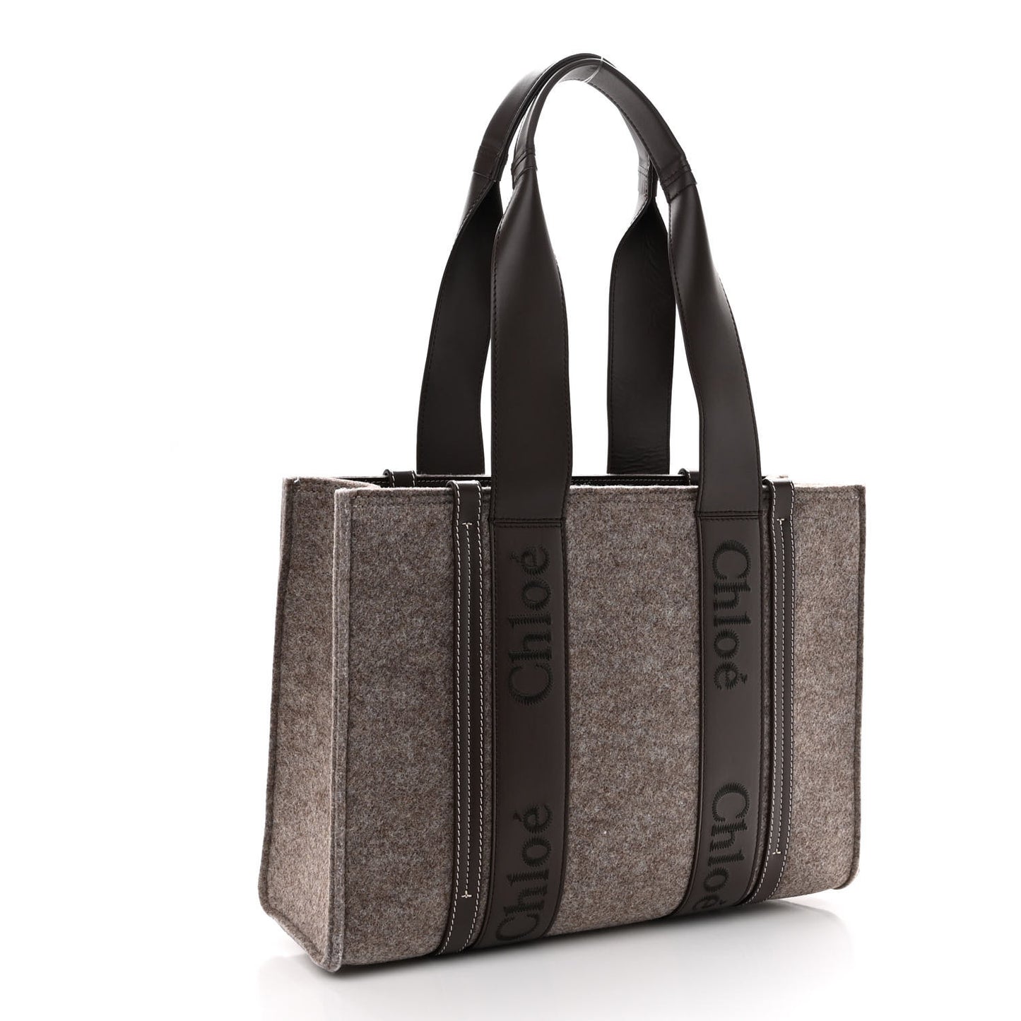 Felt Calfskin Medium Woody Ribbon Tote Deep Beige