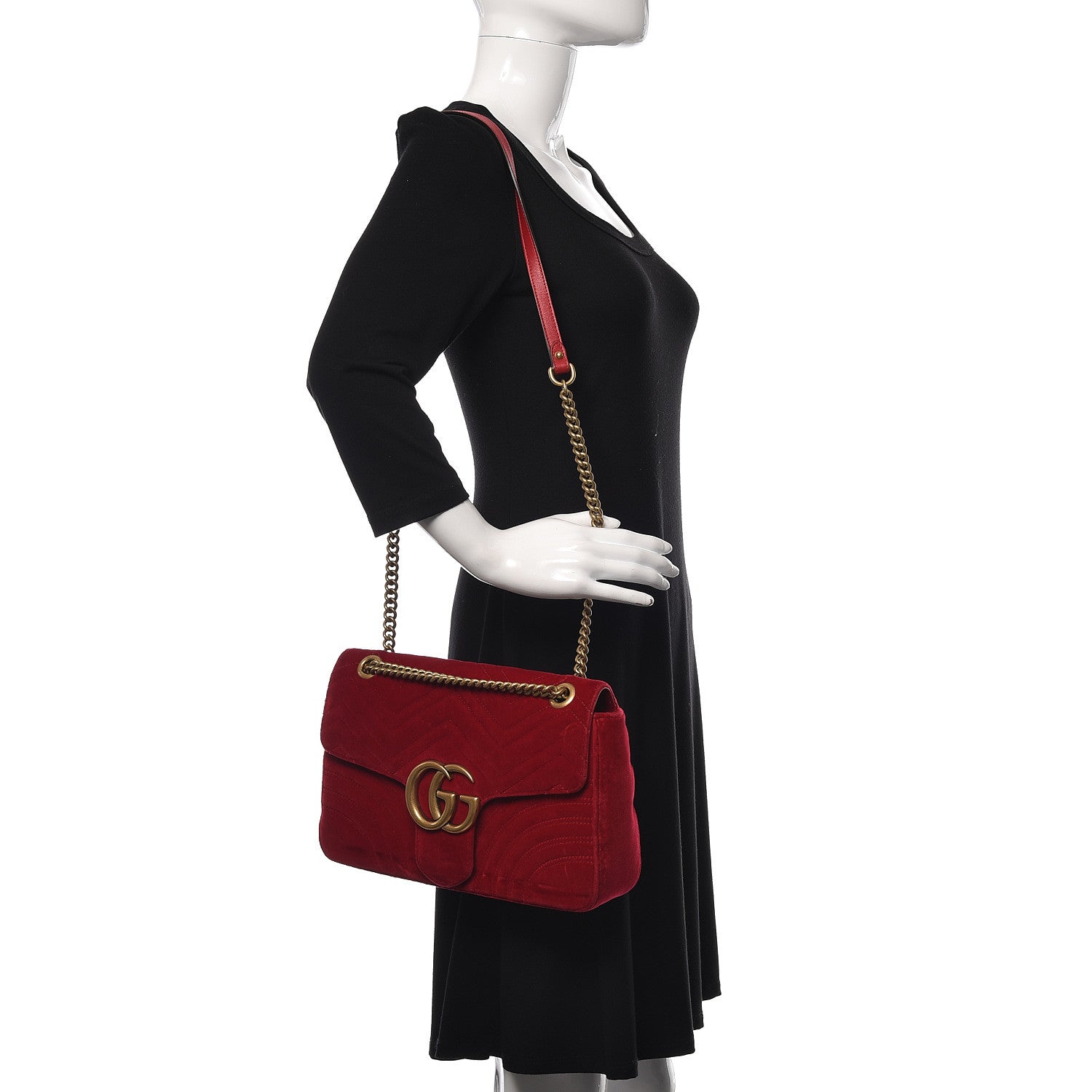 Gucci Velvet Matelasse Medium GG Marmont Shoulder Bag Hibiscus Red 2 of 15