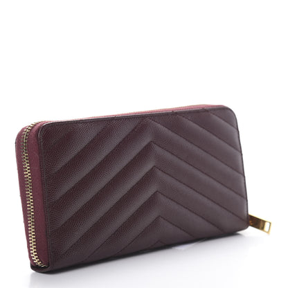 Saint Laurent Grain De Poudre Matelasse Chevron Monogram Zip Around Wallet Rouge Legion 3 of 9