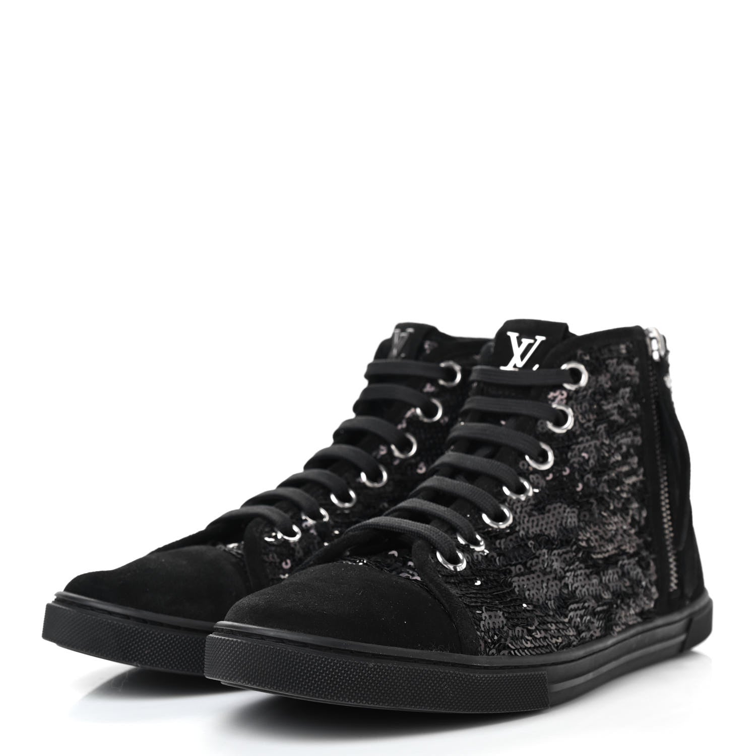 Louis Vuitton Suede Sequin High Top Sneakers 37.5 Black 3 of 8
