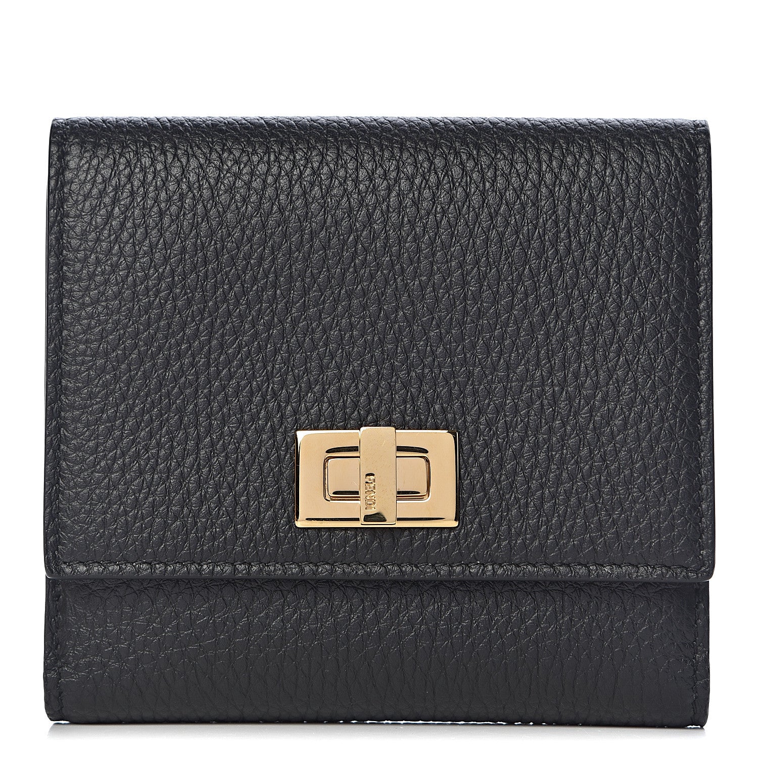 Fendi Cuoio Romano Vitello Grace Micro Peekaboo Tri-Fold Wallet Black Camelia 1 of 9
