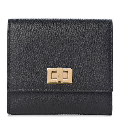 Fendi Cuoio Romano Vitello Grace Micro Peekaboo Tri-Fold Wallet Black Camelia 1 of 9