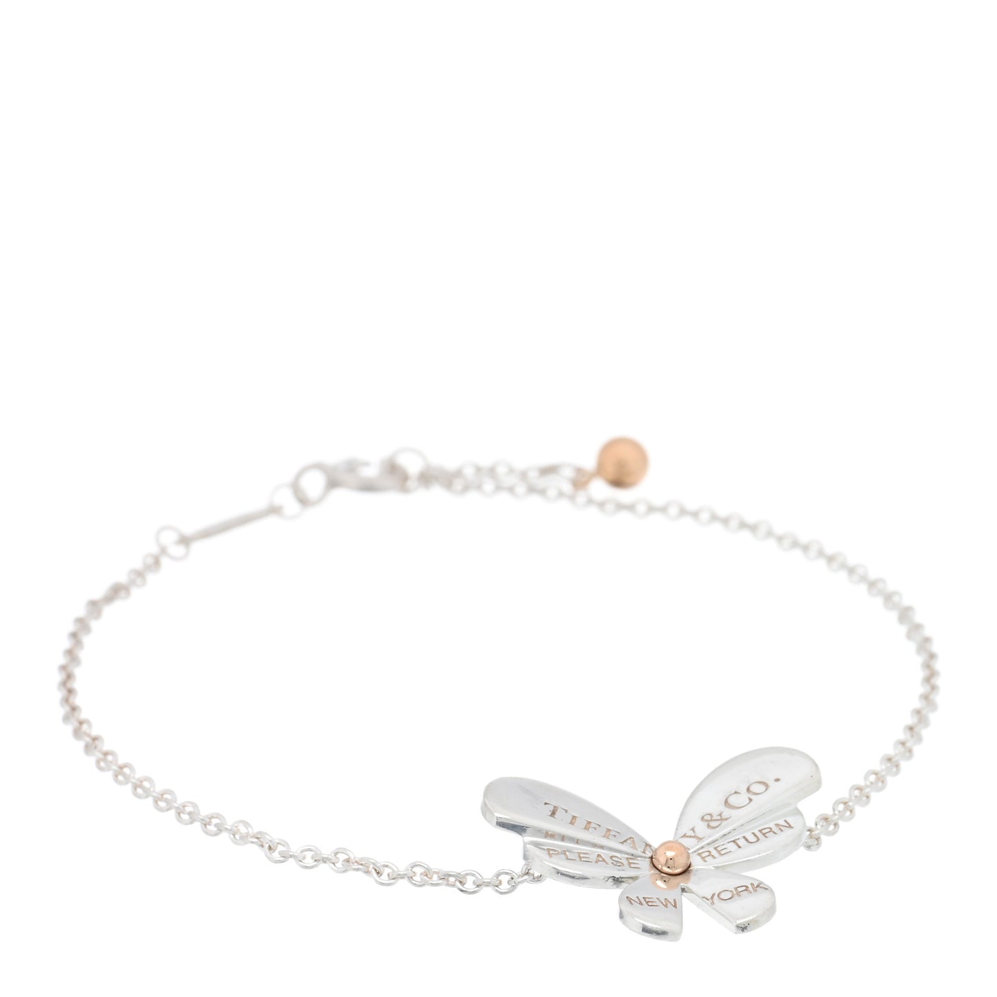 Sterling Silver 18K Rose Gold Return to Tiffany Love Bugs Butterfly Chain Bracelet
