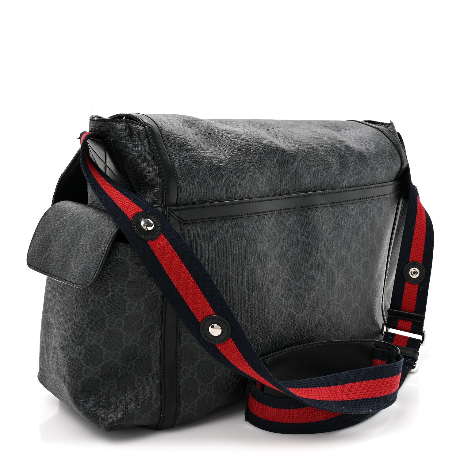 Gucci GG Supreme Monogram Web Messenger Diaper Bag Black Grey 3 of 14