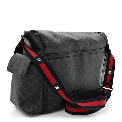 Gucci GG Supreme Monogram Web Messenger Diaper Bag Black Grey 3 of 14