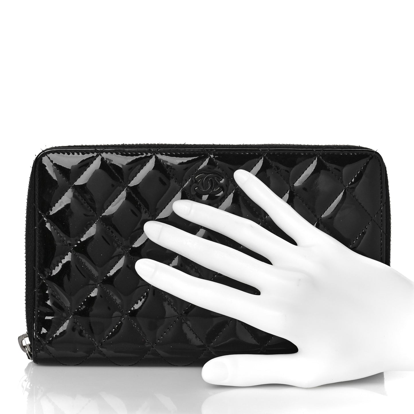 Patent Quilted Large Zip Around Organizer Wallet So Black