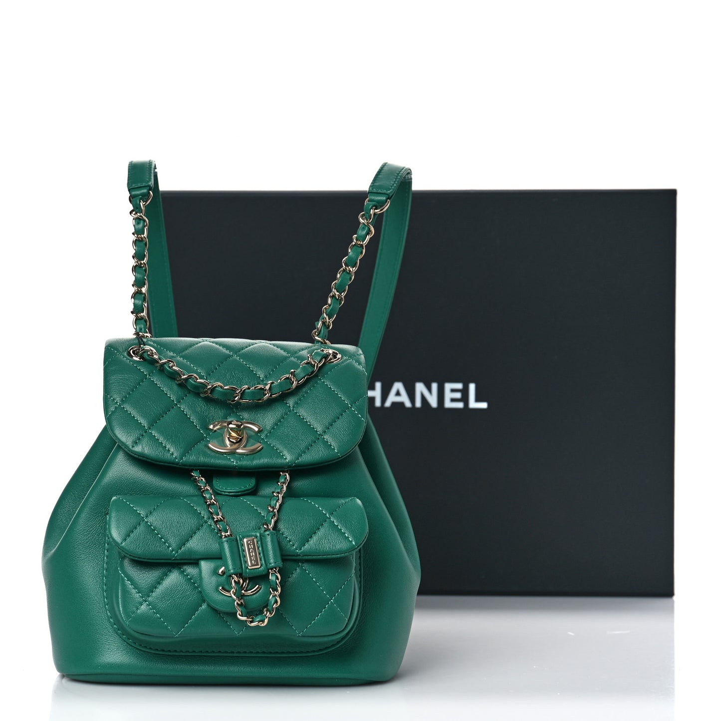 Lambskin Quilted Small Duma Drawstring Backpack Green