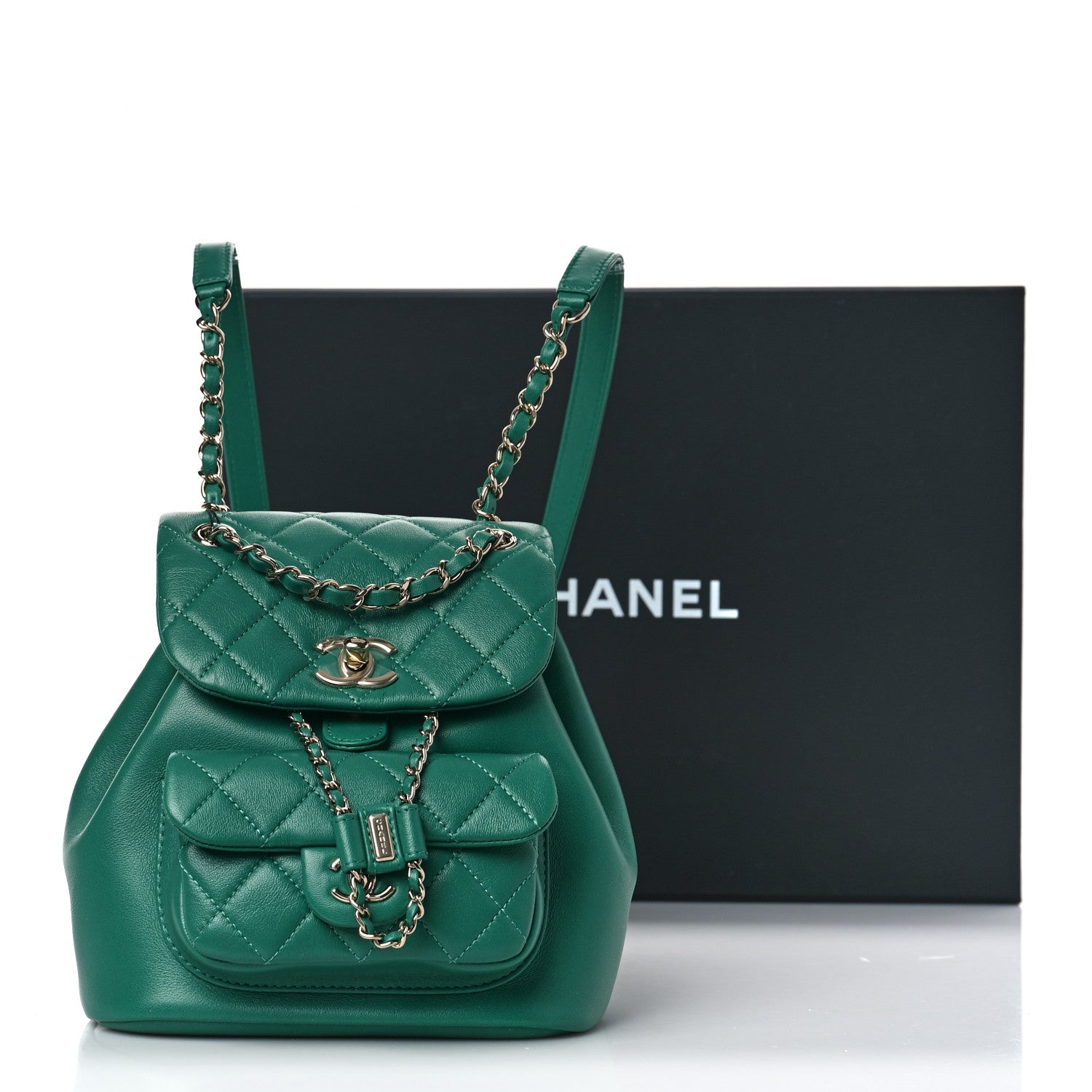 Chanel Lambskin Quilted Small Duma Drawstring Backpack Green 10 of 10