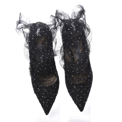 Jimmy Choo Suede Tulle Lavish 100 Pumps 37.5 Black Silver 5 of 9