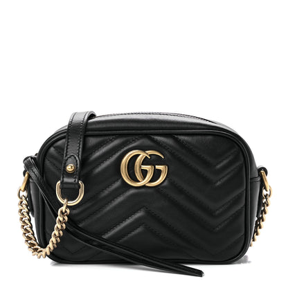 Gucci Calfskin Matelasse Mini GG Marmont Chain Shoulder Bag Black 1 of 10
