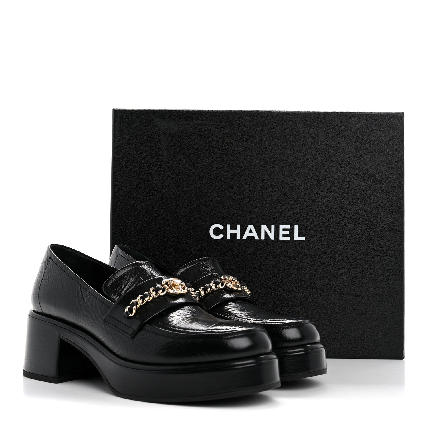 Chanel Shiny Calfskin Logo Loafers 37 Black 10 of 10