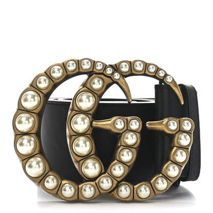 Gucci Moon Calfskin Pearl Double G 70mm Belt 85 34 Black Cream 1 of 5