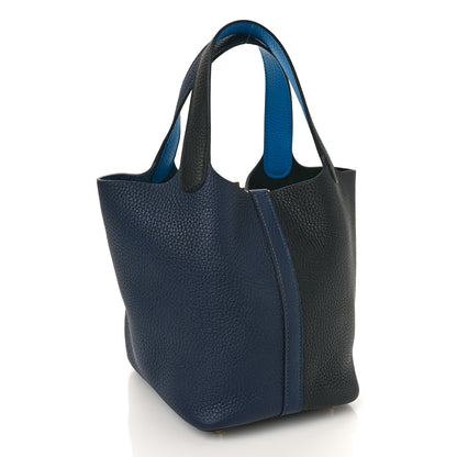 Hermes Taurillon Clemence Casaque Picotin Lock 18 PM Bleu Nuit Black Blue Frida 2 of 8