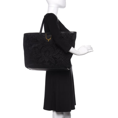 Gucci Nubuck Brocade Medium Soft Stirrup Tote Black 2 of 14