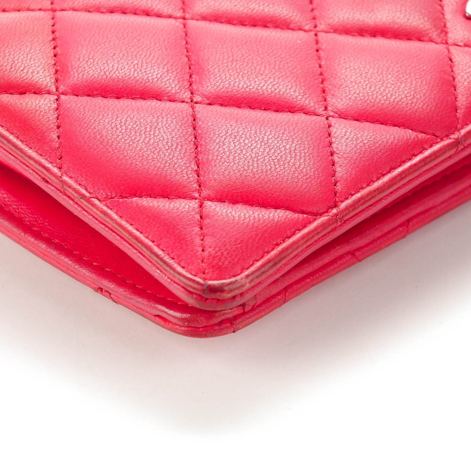 Chanel Lambskin Quilted Yen Wallet Red 10 of 13