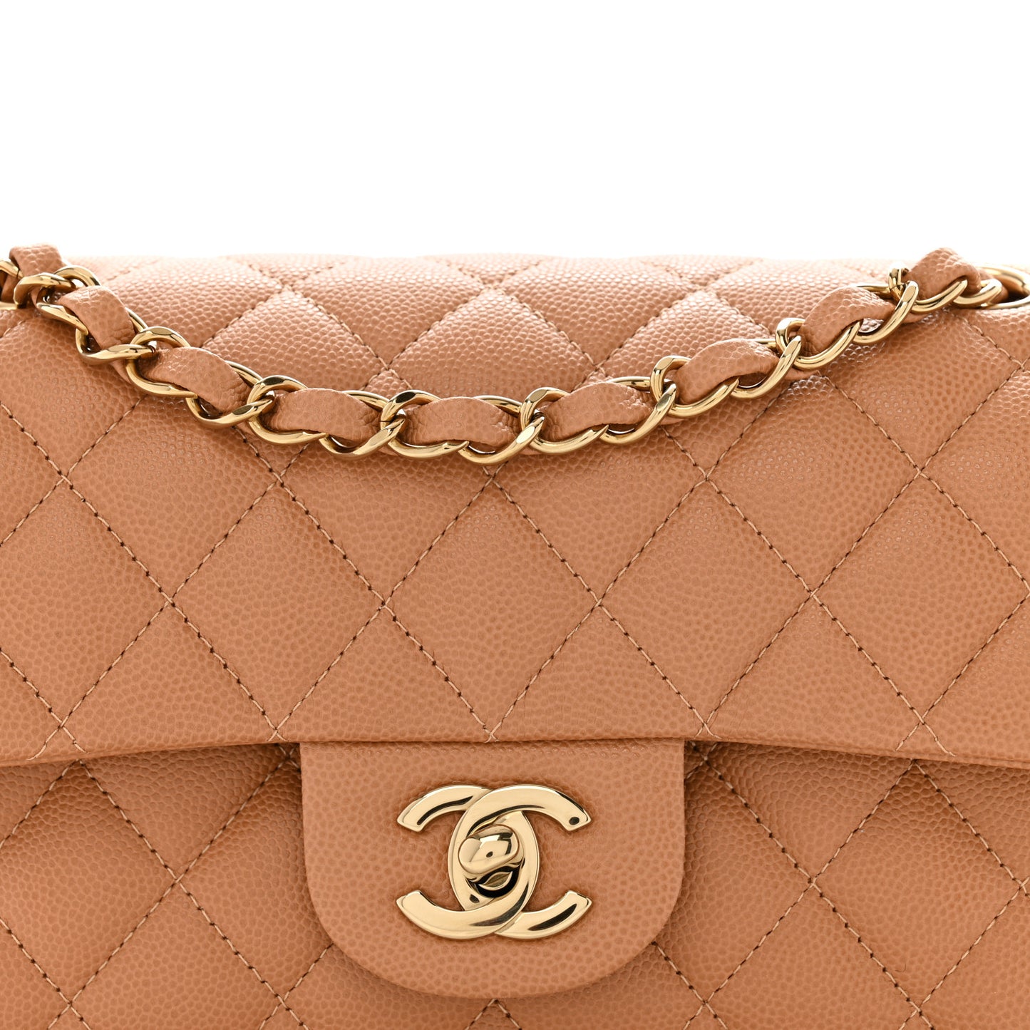 Caviar Quilted Small Double Flap Dark Beige