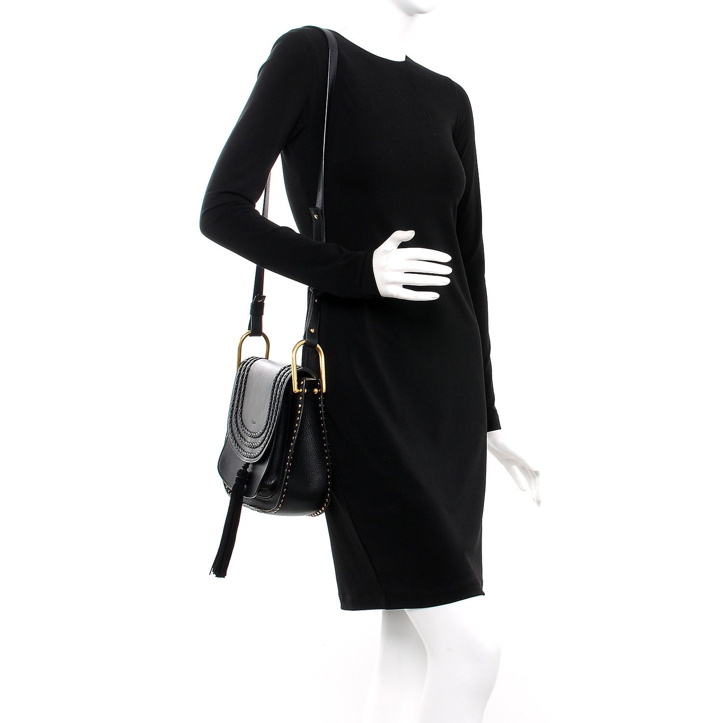 Calfskin Braided Medium Hudson Shoulder Bag Black