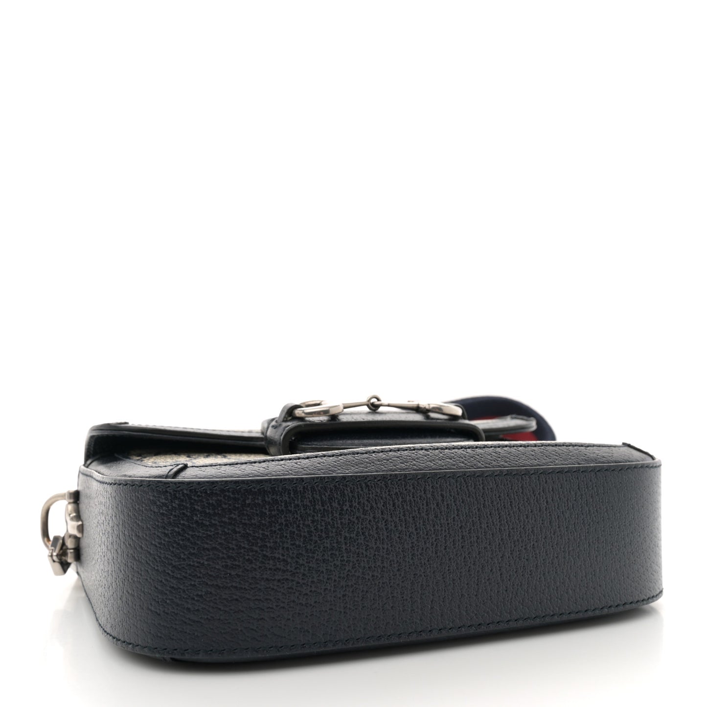 GG Supreme Monogram Textured Dollar Calfskin Web Mini Horsebit 1955 Shoulder Bag Beige Blue